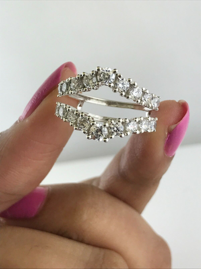Pre-owned Halojeweler 14k Gold 1.41 Ct Round Cut Genuine Diamond Wedding Enhancer Guard Wrap Band Ring In White