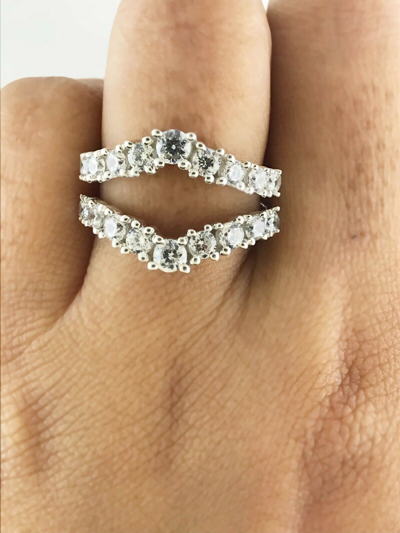 Pre-owned Halojeweler 14k Gold 1.41 Ct Round Cut Genuine Diamond Wedding Enhancer Guard Wrap Band Ring In White