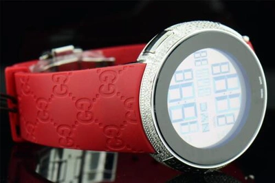 GUCCI Pre-owned Mens Custom Full Case Digital Red I- Ya114212 Genuine Diamond Watch 2.50 Ct In White