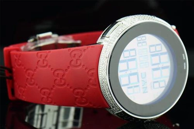 Pre-owned Gucci Mens Custom Full Case Digital Red I- Ya114212 Genuine Diamond Watch 2.50 Ct In White