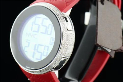 Pre-owned Gucci Mens Custom Full Case Digital Red I- Ya114212 Genuine Diamond Watch 2.50 Ct In White