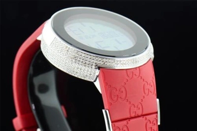 Pre-owned Gucci Mens Custom Full Case Digital Red I- Ya114212 Genuine Diamond Watch 2.50 Ct In White