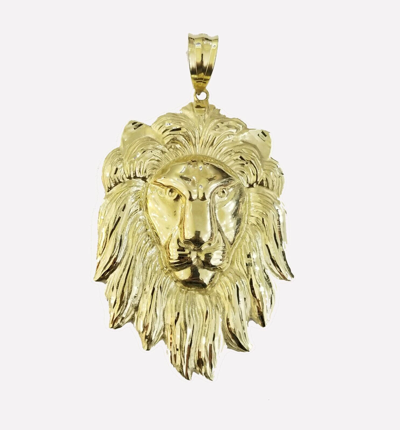 Pre-owned G&d Solid 10kt Yellow Gold Lion Head Pendant Men Charm