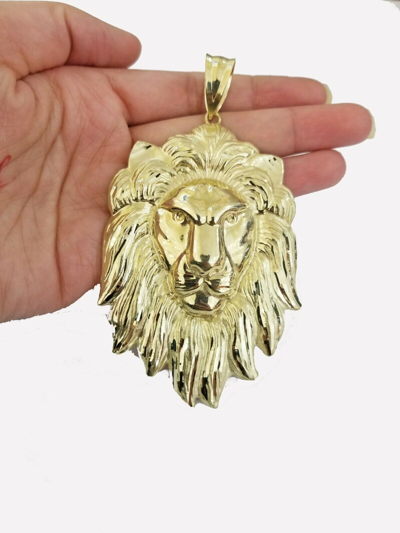 Pre-owned G&d Solid 10kt Yellow Gold Lion Head Pendant Men Charm