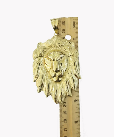 Pre-owned G&d Solid 10kt Yellow Gold Lion Head Pendant Men Charm
