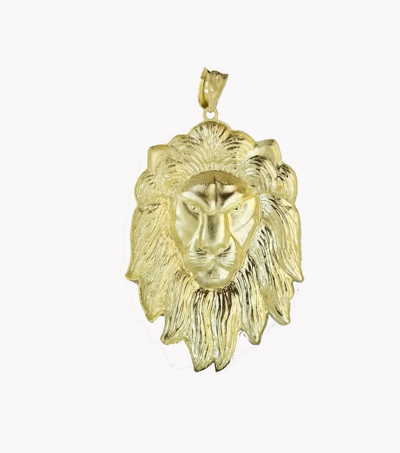 Pre-owned G&d Solid 10kt Yellow Gold Lion Head Pendant Men Charm