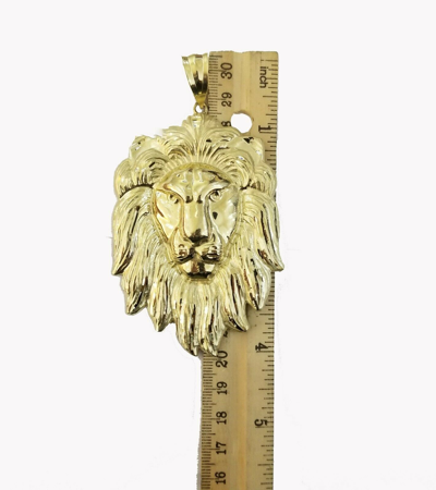 Pre-owned G&d Solid 10kt Yellow Gold Lion Head Pendant Men Charm