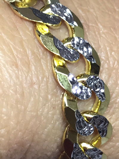 Pre-owned Handmade Gold Solid Mens Id Bracelet 14k Cuban Link Diamond Cut Him His 10mm 8.5” Inch In White