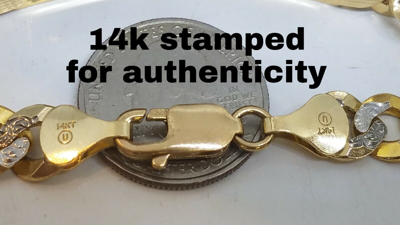Pre-owned Handmade Gold Solid Mens Id Bracelet 14k Cuban Link Diamond Cut Him His 10mm 8.5” Inch In White