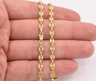 Pre-owned Bayam 4.7mm Puffed Mariner Link Chain Necklace Real Solid 14k Yellow Gold Unisex In 20"