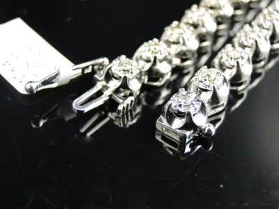 Pre-owned Jewelry Unlimited Mens Prong Set 1 Row Genuine 7 Mm Diamond Chain Necklace In 10k White Gold 9 Ct