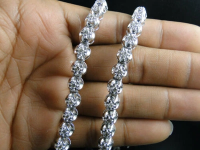 Pre-owned Jewelry Unlimited Mens Prong Set 1 Row Genuine 7 Mm Diamond Chain Necklace In 10k White Gold 9 Ct