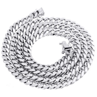 Pre-owned Jfl Diamonds & Timepieces 10k White Gold Solid Miami Cuban Link Chain 8mm Box Clasp Necklace 24-30 Inches