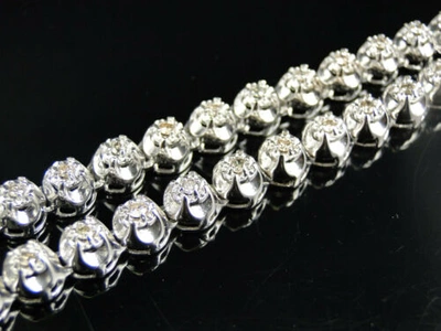 Pre-owned Jewelry Unlimited Mens Prong Set 1 Row Genuine 7 Mm Diamond Chain Necklace In 10k White Gold 9 Ct