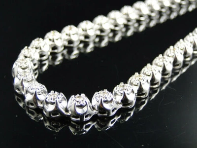 Pre-owned Jewelry Unlimited Mens Prong Set 1 Row Genuine 7 Mm Diamond Chain Necklace In 10k White Gold 9 Ct