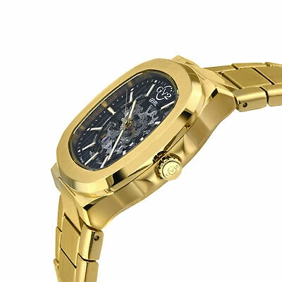 Pre-owned Gv2 By Gevril Men's 18115 Potente Skeletal Swiss Automatic Gold Bracelet Watch