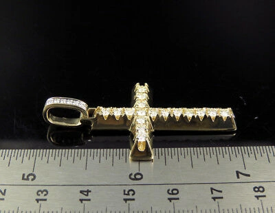 Pre-owned Jewelry Unlimited Men's 14k Yellow Gold Real Diamond 1 Row Cross Pendant Charm 2 Ct 2"