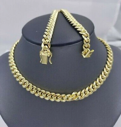 Pre-owned Globalwatches10 Real 10k Yellow Gold Chain 8mm 24inch Men's Necklace Miami Cuban Link Box Lock