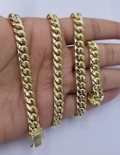 Pre-owned Globalwatches10 Real 10k Yellow Gold Chain 8mm 24inch Men's Necklace Miami Cuban Link Box Lock