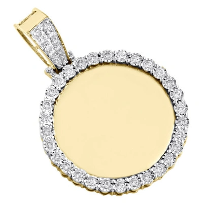 JFL DIAMONDS & TIMEPIECES Pre-owned 10k Yellow Gold Diamond Memory Circle Mirror Frame Pendant 1.60" Charm 3/4 Ct. In White