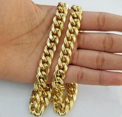 Pre-owned Globalwatches10 26" Inch Real 14k Yellow Gold Miami Cuban Chain 11mm Necklace Lobster Lock 14kt