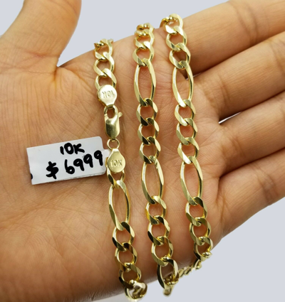 Pre-owned Globalwatches10 Solid 10k Yellow Gold Figaro Link Chain 7mm 22" Heavy Necklace Men Women Real