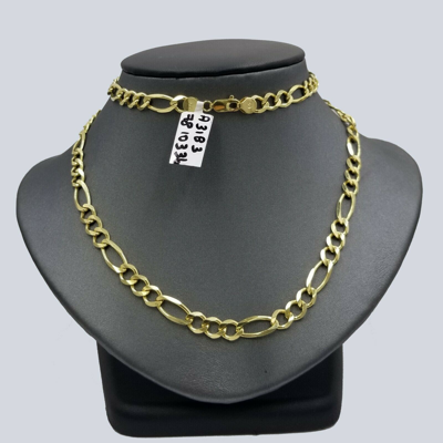Pre-owned Globalwatches10 Solid 10k Yellow Gold Figaro Link Chain 7mm 22" Heavy Necklace Men Women Real