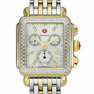 Pre-owned Michele Deco Diamond Two Tone Mother Of Pearl Dial Ladies Watch Mww06p000108