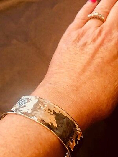 Pre-owned Quality Gold Cuff Bracelet 14k Gold 19mm Hammered Or Smooth Polished Wide Bracelet Bangle In Yellow