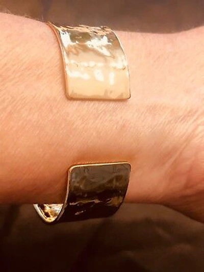 Pre-owned Quality Gold Cuff Bracelet 14k Gold 19mm Hammered Or Smooth Polished Wide Bracelet Bangle In Yellow