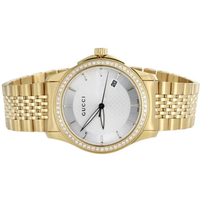 Pre-owned Gucci Ya126402 Diamond Watch White Dial Timeless 38mm Gold Pvd Steel 1.75 Ct.