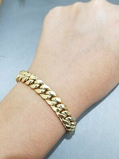 Pre-owned Globalwatches10 Real 14k Yellow Gold Miami Cuban Bracelet 9" Inch Link 9mm Brand Box Clasp