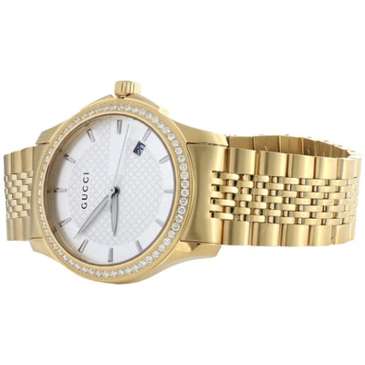 Pre-owned Gucci Ya126402 Diamond Watch White Dial Timeless 38mm Gold Pvd Steel 1.75 Ct.