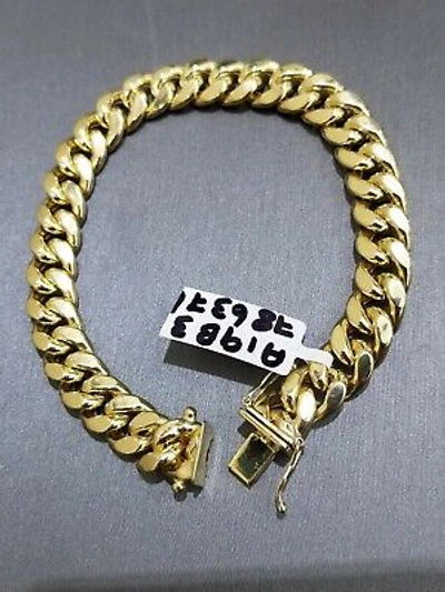 Pre-owned Globalwatches10 Real 14k Yellow Gold Miami Cuban Bracelet 9" Inch Link 9mm Brand Box Clasp