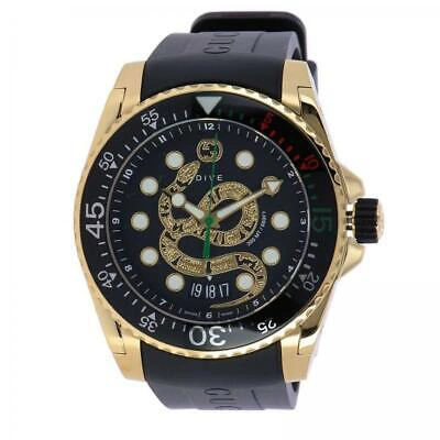 Pre-owned Gucci Dive Black Dial Gold-tone Rubber Strap Men's Watch Ya136219