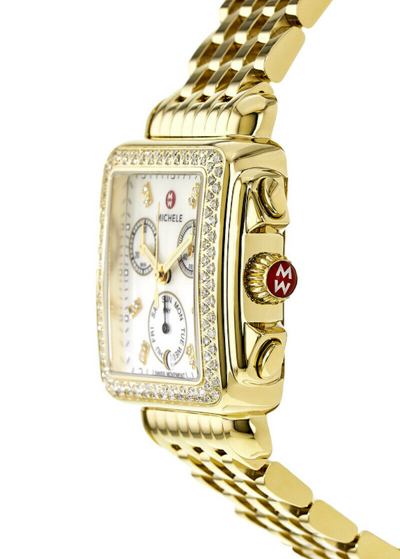 Pre-owned Michele Brand  Deco Diamond Gold Mop Dial Mww06p000100 Ladies Watch