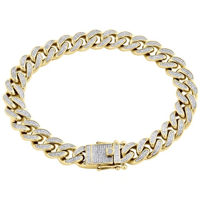 Pre-owned Jfl Diamonds & Timepieces 10k Yellow Gold Diamond Box Clasp Lock Miami Cuban Link Bracelet 10mm | 1.35 Ct. In White