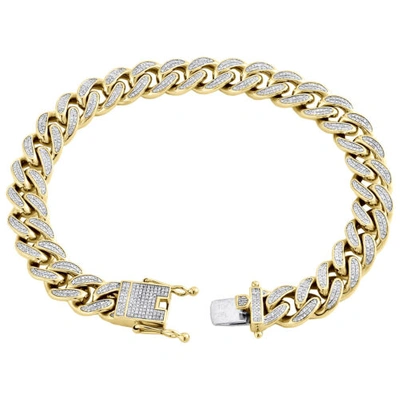 Pre-owned Jfl Diamonds & Timepieces 10k Yellow Gold Diamond Box Clasp Lock Miami Cuban Link Bracelet 10mm | 1.35 Ct. In White