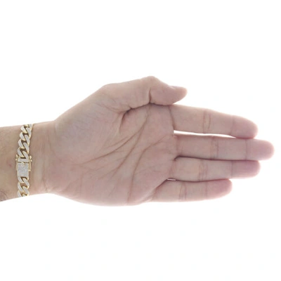 Pre-owned Jfl Diamonds & Timepieces 10k Yellow Gold Diamond Box Clasp Lock Miami Cuban Link Bracelet 10mm | 1.35 Ct. In White