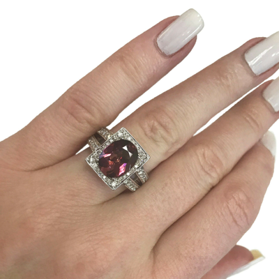 Pre-owned Jewelry By Arsa 4.55 Ct Tw Natural Pink Tourmaline & Diamond Solid 14k White Gold Cocktail Ring