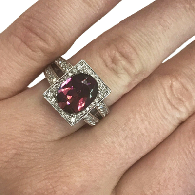 Pre-owned Jewelry By Arsa 4.55 Ct Tw Natural Pink Tourmaline & Diamond Solid 14k White Gold Cocktail Ring