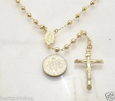 Pre-owned Bestgoldshop 4mm 26" Mens Diamond Cut Bead Ball Rosary Necklace Chain Real 14k Yellow Gold