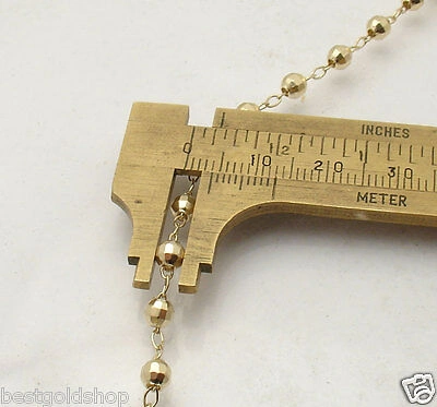 Pre-owned Bestgoldshop 4mm 26" Mens Diamond Cut Bead Ball Rosary Necklace Chain Real 14k Yellow Gold