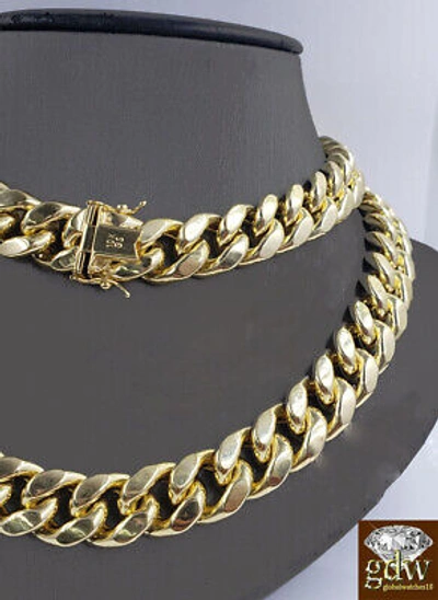 Pre-owned Globalwatches10 Real 10k Yellow Gold Miami Cuban Chain Necklace 12mm 22" Box Clasp Men