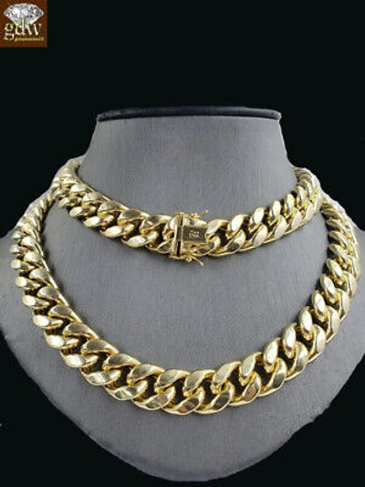 Pre-owned Globalwatches10 Real 10k Yellow Gold Miami Cuban Chain Necklace 12mm 22" Box Clasp Men