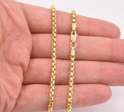 Pre-owned Bayam 3.5mm Bold Round Box Chain Necklace Real 14k Yellow Gold Lobster Lock All Sizes In 20"
