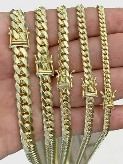 Pre-owned Globatwatches10! 10k Solid Gold Cuban Link Necklace 7mm Box Clasp Men 20" 22 24" 26 28 30 Inch