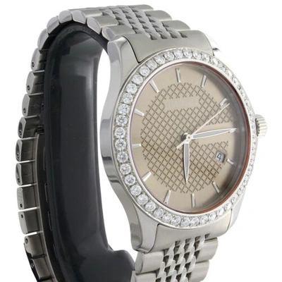 Pre-owned Gucci Ya126406 Brown Dial Date Mens Diamond Watch G-timeless 38mm S. Steel 2 Ct. In White