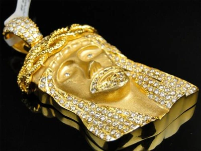 Pre-owned Jewelry Unlimited 10k Yellow Gold Mens Real Clear Diamond Jesus Matte Satin Pendant Charm 5.36 Ct In H