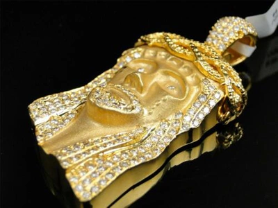 Pre-owned Jewelry Unlimited 10k Yellow Gold Mens Real Clear Diamond Jesus Matte Satin Pendant Charm 5.36 Ct In H